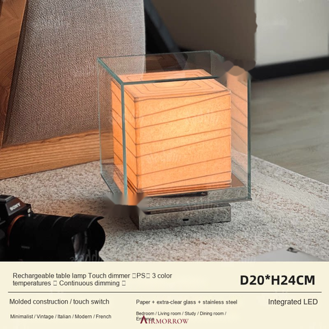 Rechargeable table lamp D20*H24 Extra-clear glass version 3 color temperatures / continuous dimming · Touch switch