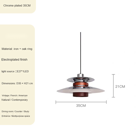 Chrome plated + Walnut finish Small 35CM Light source light source