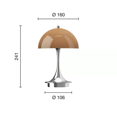 Small rechargeable · Brown + Chrome · Top touch switch · Translucent shade