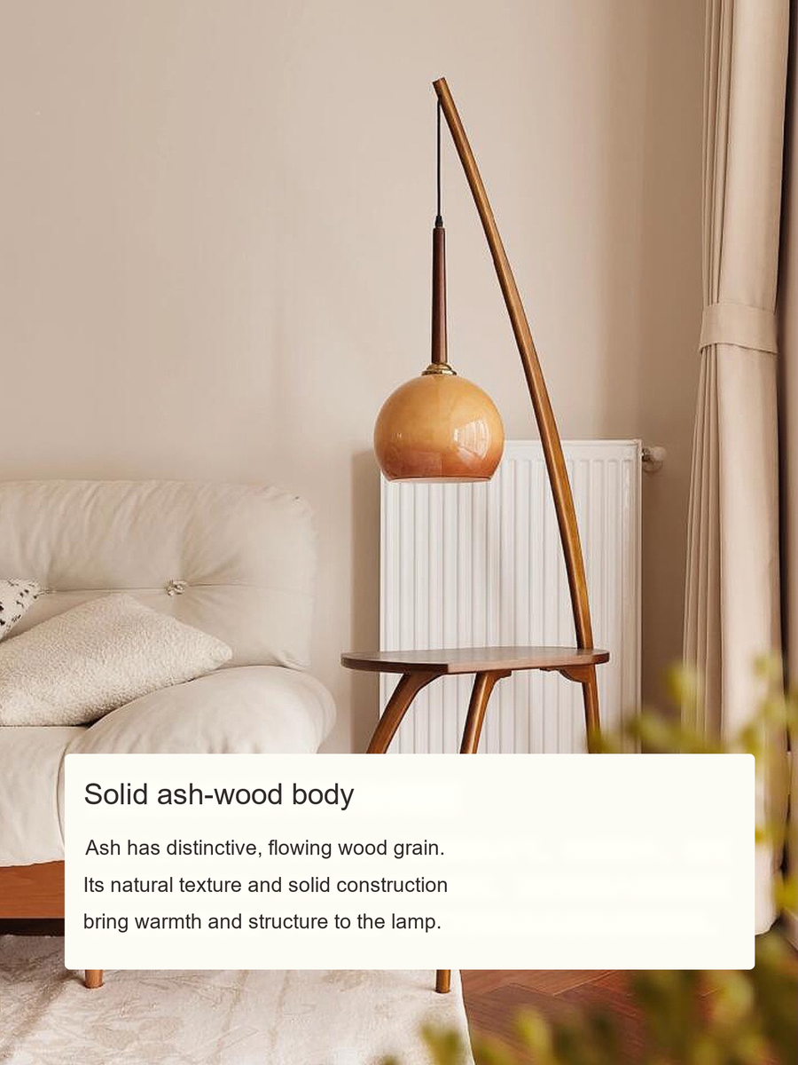 Wood Floor Lamp with Side Table — AM0218, view 1