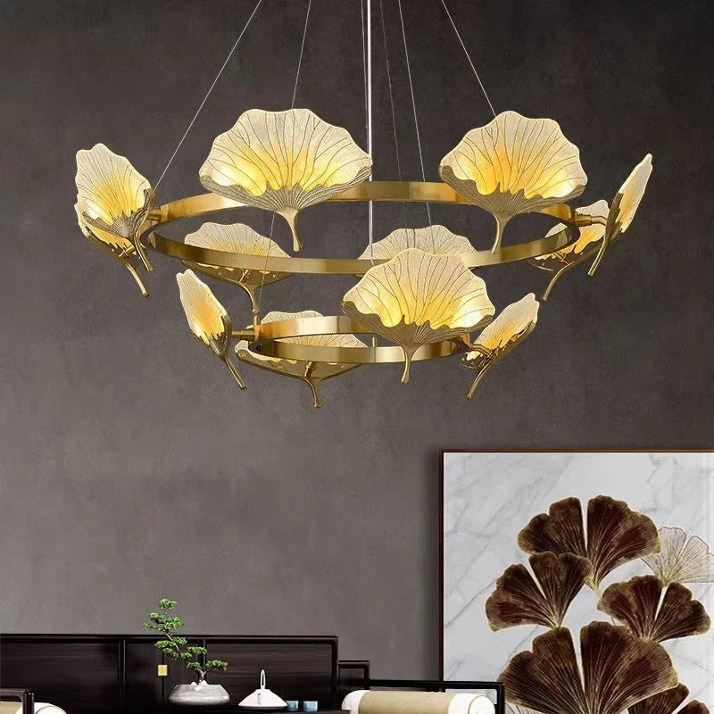 AM0453 · Ginkgo Leaf Brass Chandelier · view 1