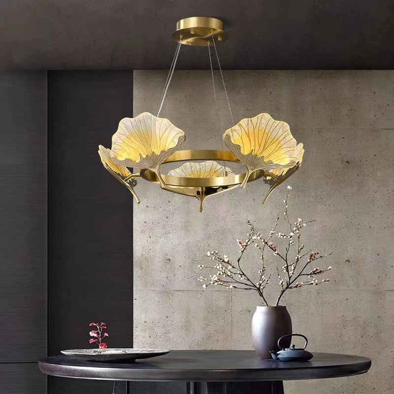 AM0453 · Ginkgo Leaf Brass Chandelier · view 2