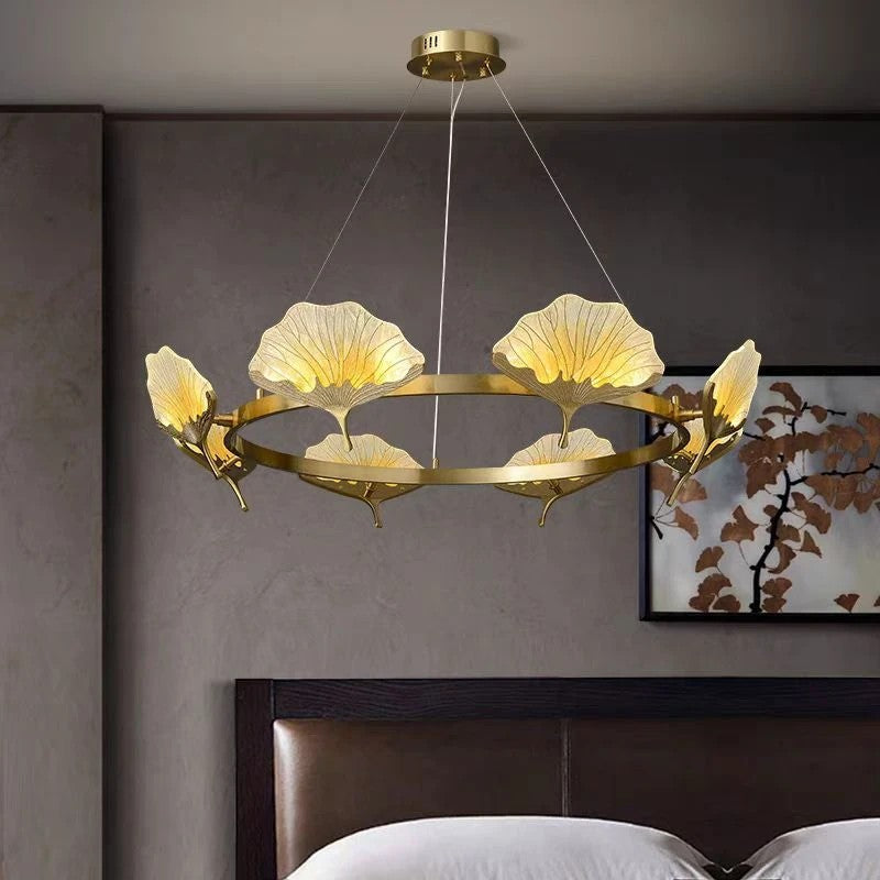 AM0453 · Ginkgo Leaf Brass Chandelier · view 3
