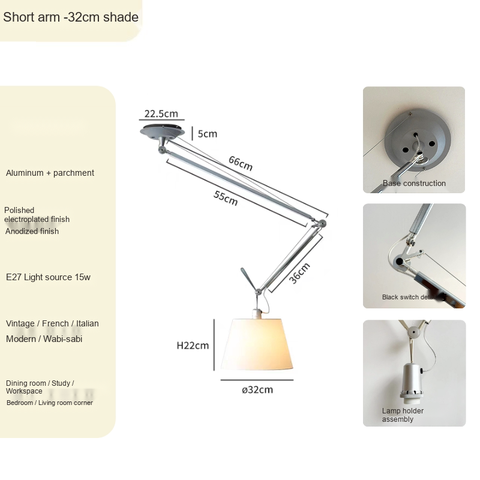 For ceilings below 2.6 m Short arm Parchment D320mm