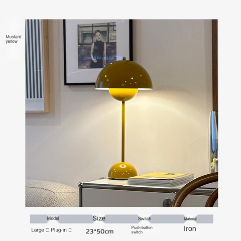 Mustard yellow · Bulb included · Push-button switch