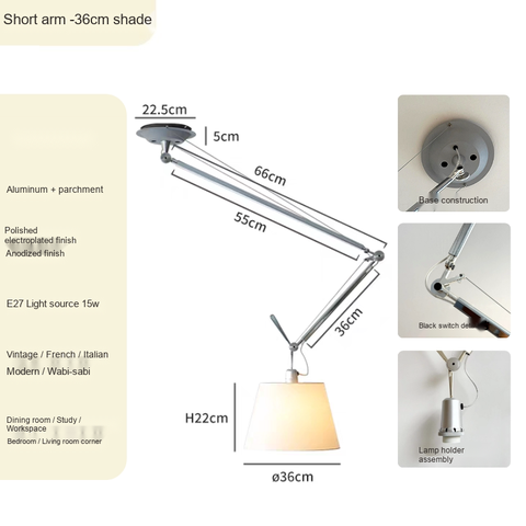 For ceilings below 2.6 m Short arm Parchment D360mm