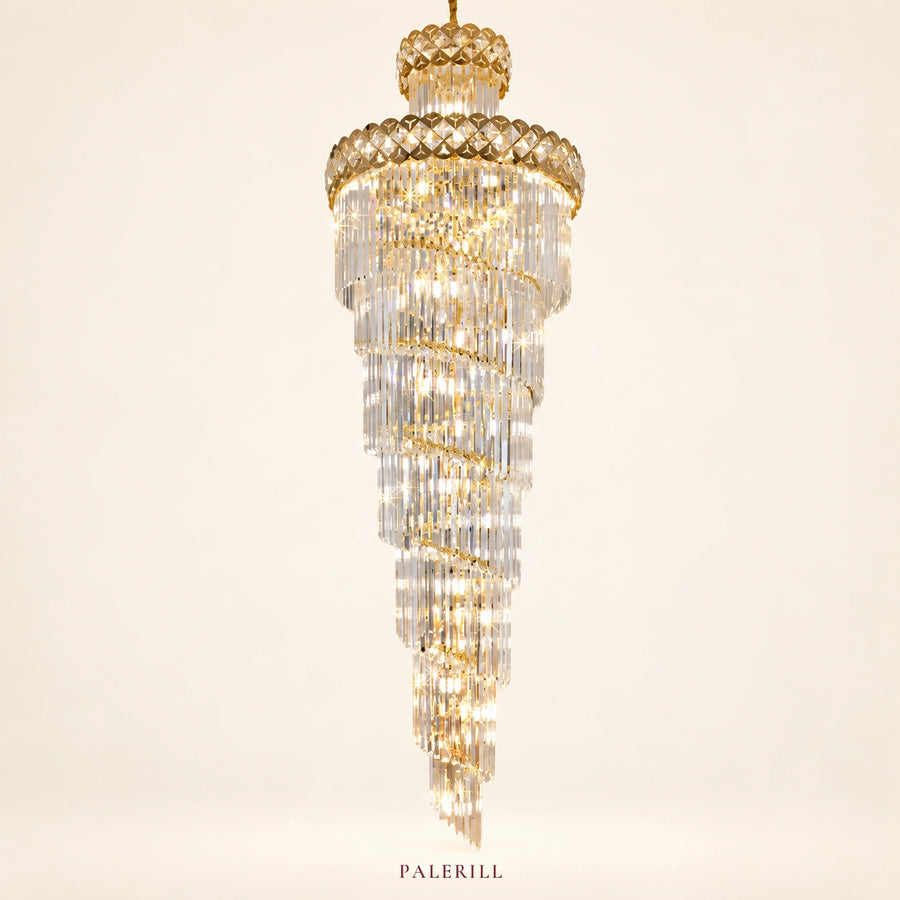 AM0014 · Modern Stairwell Extended-Drop Crystal Chandelier for Double-Height Spaces — AM0014, view 1