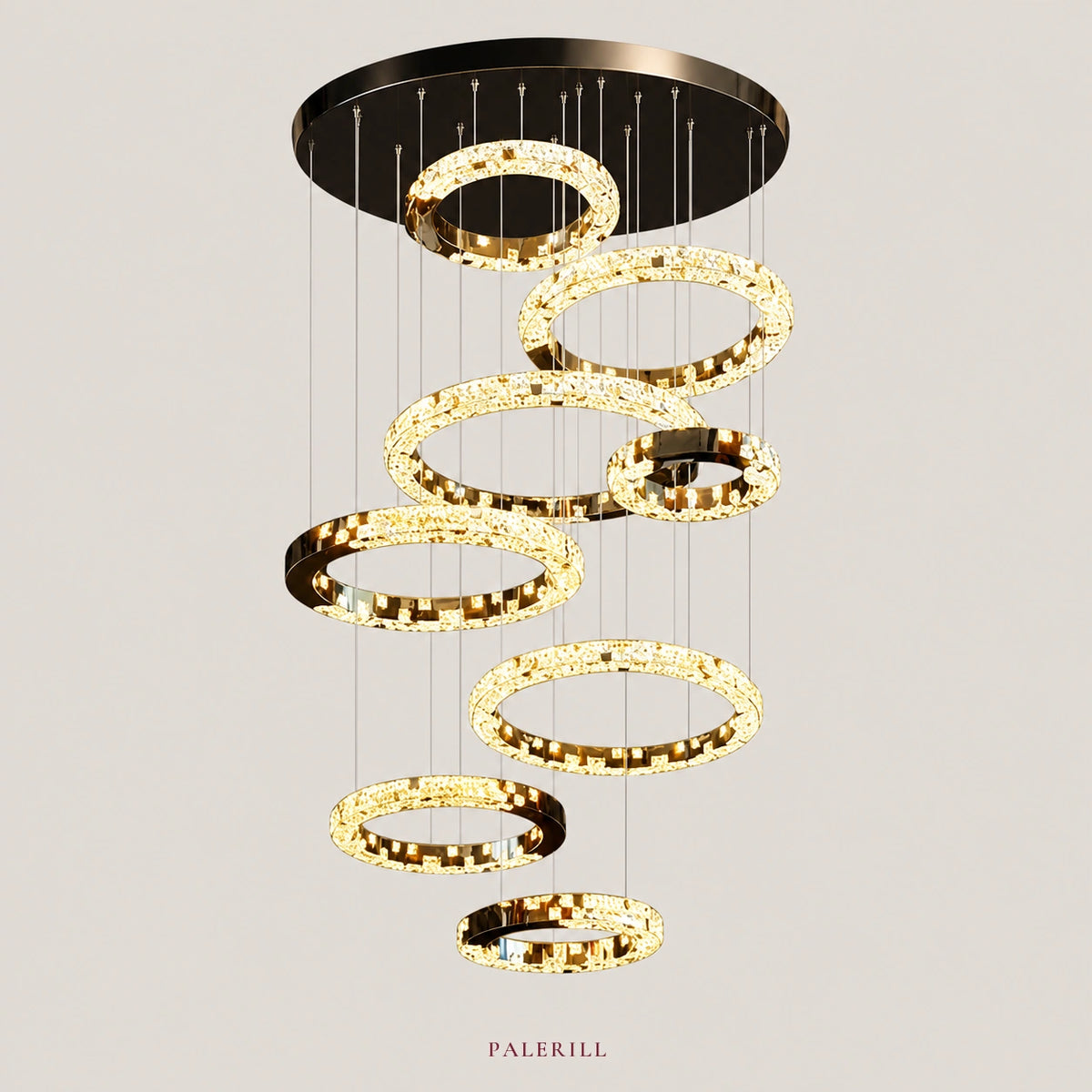 AM0020 · Modern Minimalist Stairwell Ring Composition Acrylic Chandelier — AM0020, view 1