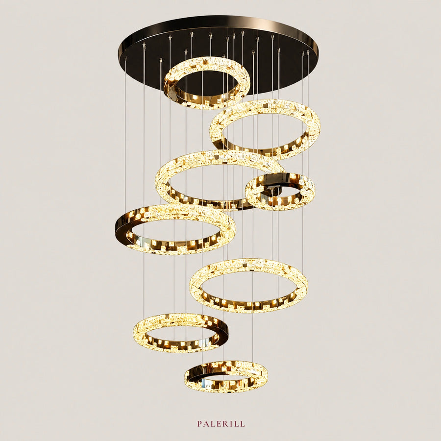 AM0020 · Modern Minimalist Stairwell Ring Composition Acrylic Chandelier — AM0020, view 1