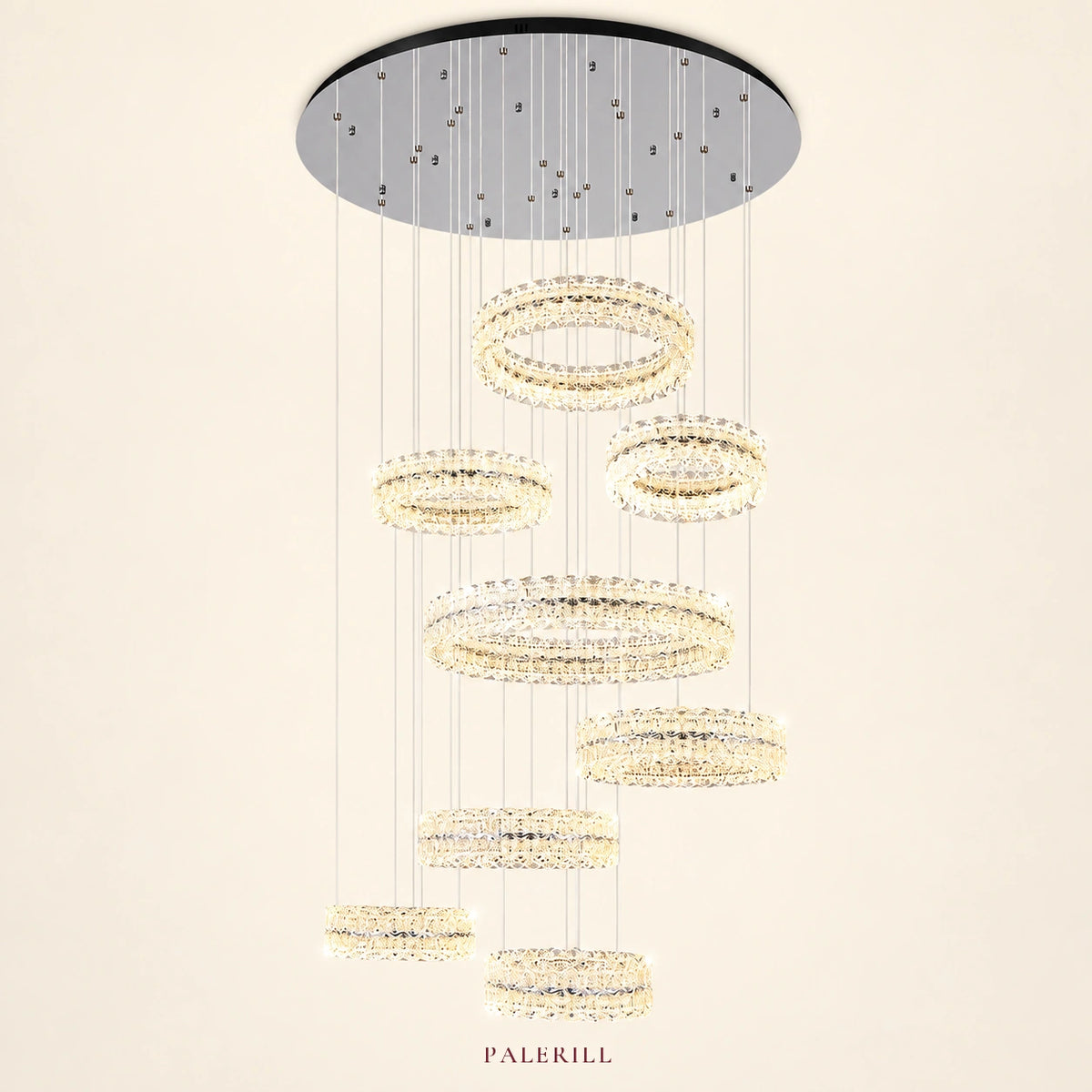 AM0054 · Modern Minimalist Stairwell Ring Composition Acrylic Chandelier — AM0054, view 1