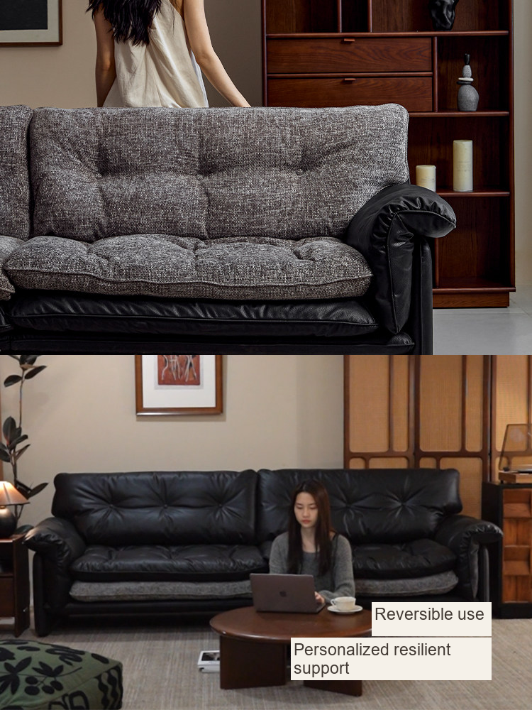 Mixed-Upholstery Straight Sofa — AMF0053, view 3