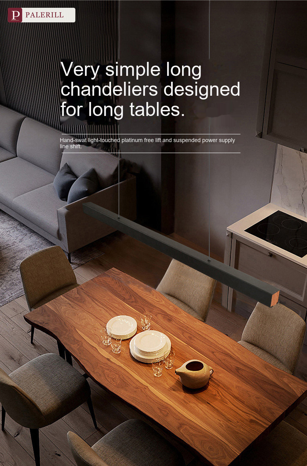 PALERILL | Linear Dining Pendant Light with Height Adjustment
