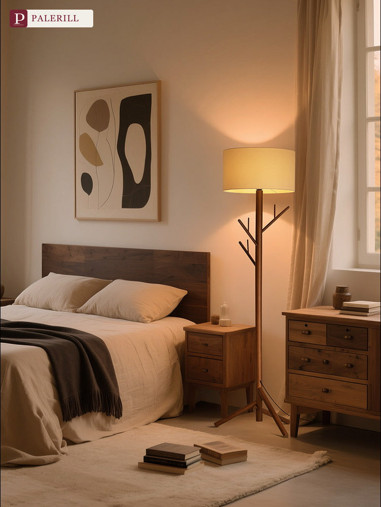 PALERILL | Wabi-Sabi Solid Wood Floor Lamp with Coat Rack