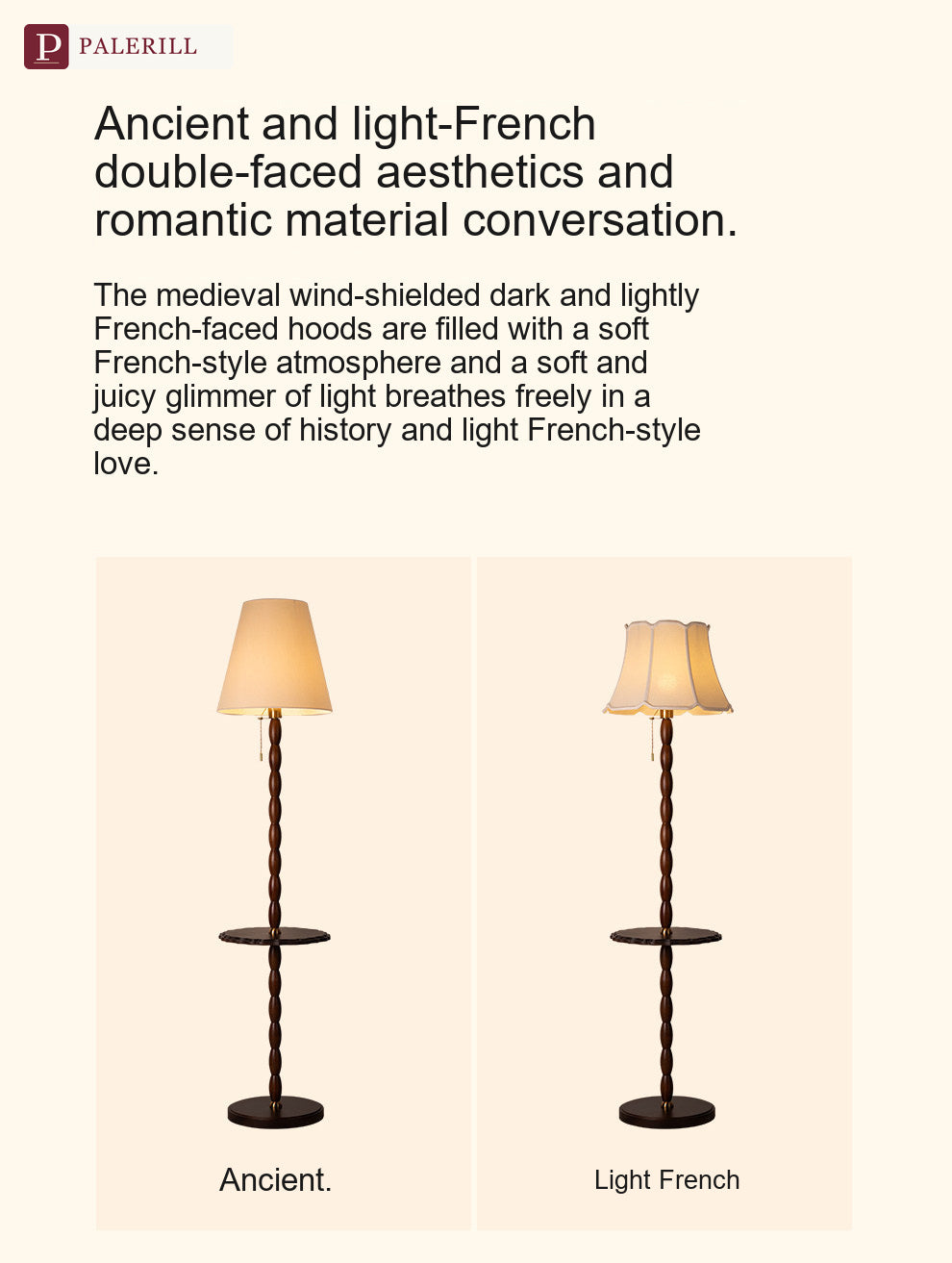 PALERILL | Mid-Century Floor Lamp with Side Table & Shelf