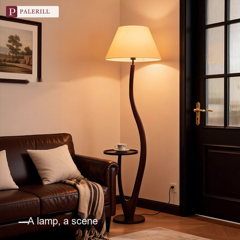 PALERILL | lampadaire intelligent en bois massif avec étagère mid-century