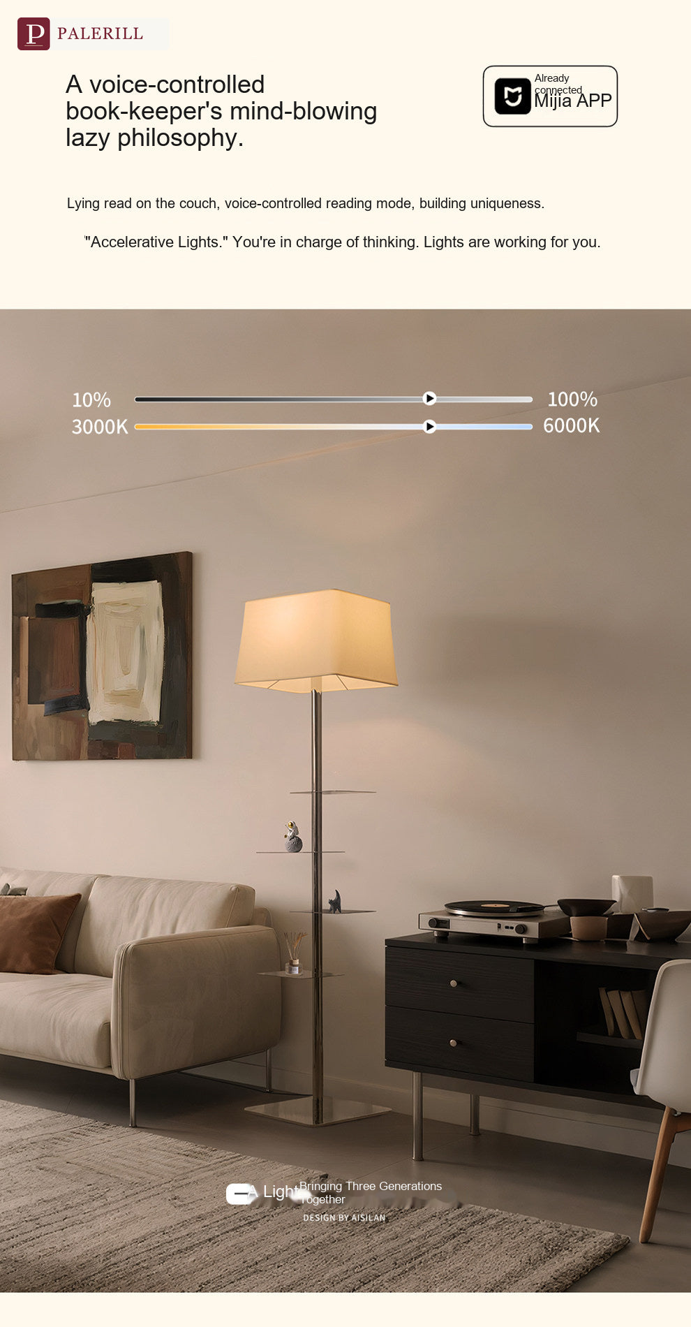 PALERILL | Smart Soft-Glow Floor Lamp with Shelf