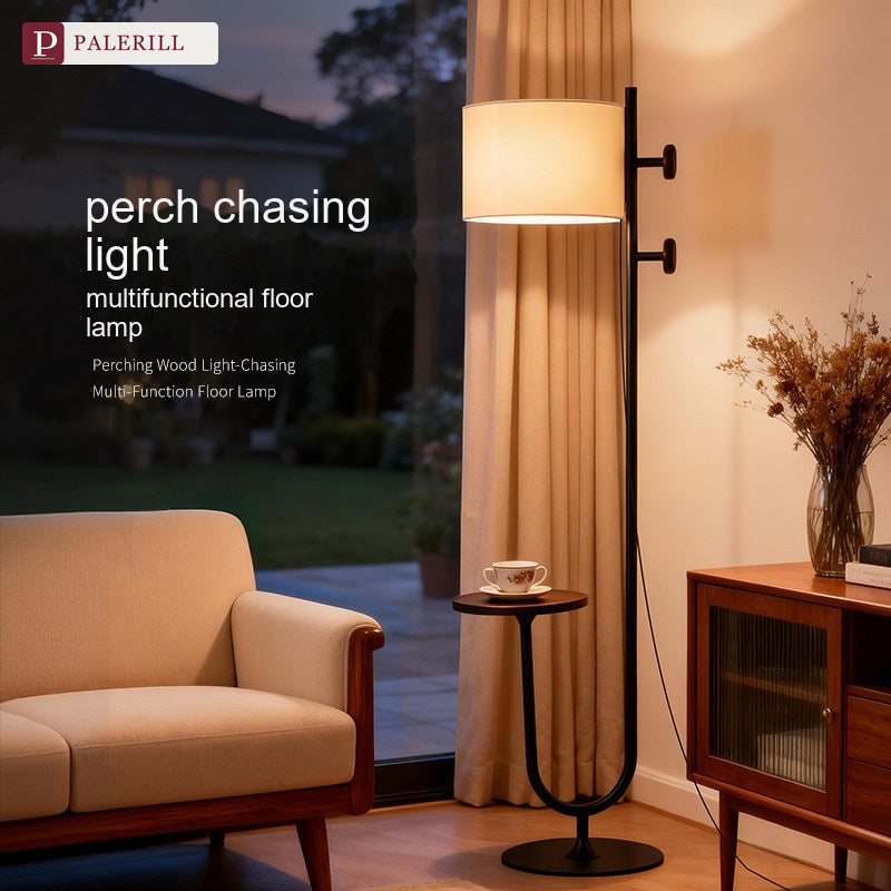 PALERILL | Mid-Century Floor Lamp with Coat Rack & Shelf