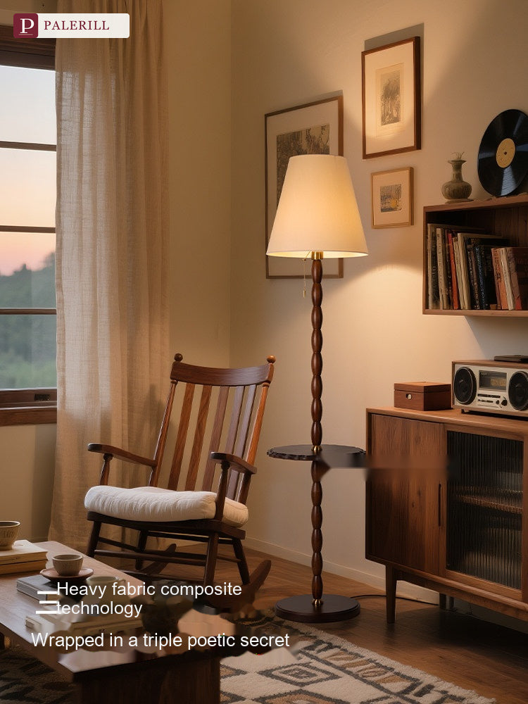 PALERILL | Mid-Century Floor Lamp with Side Table & Shelf
