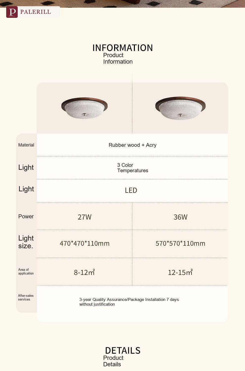 PALERILL | Mid-Century Solid Wood Eye-Care Ceiling Light