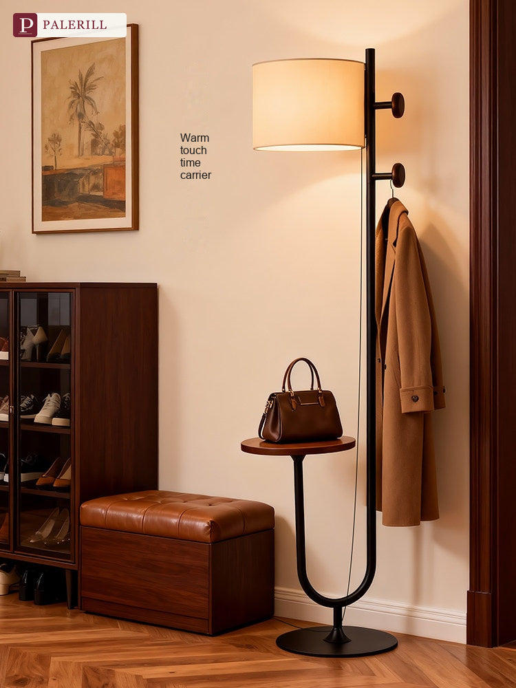 PALERILL | Mid-Century Floor Lamp with Coat Rack & Shelf