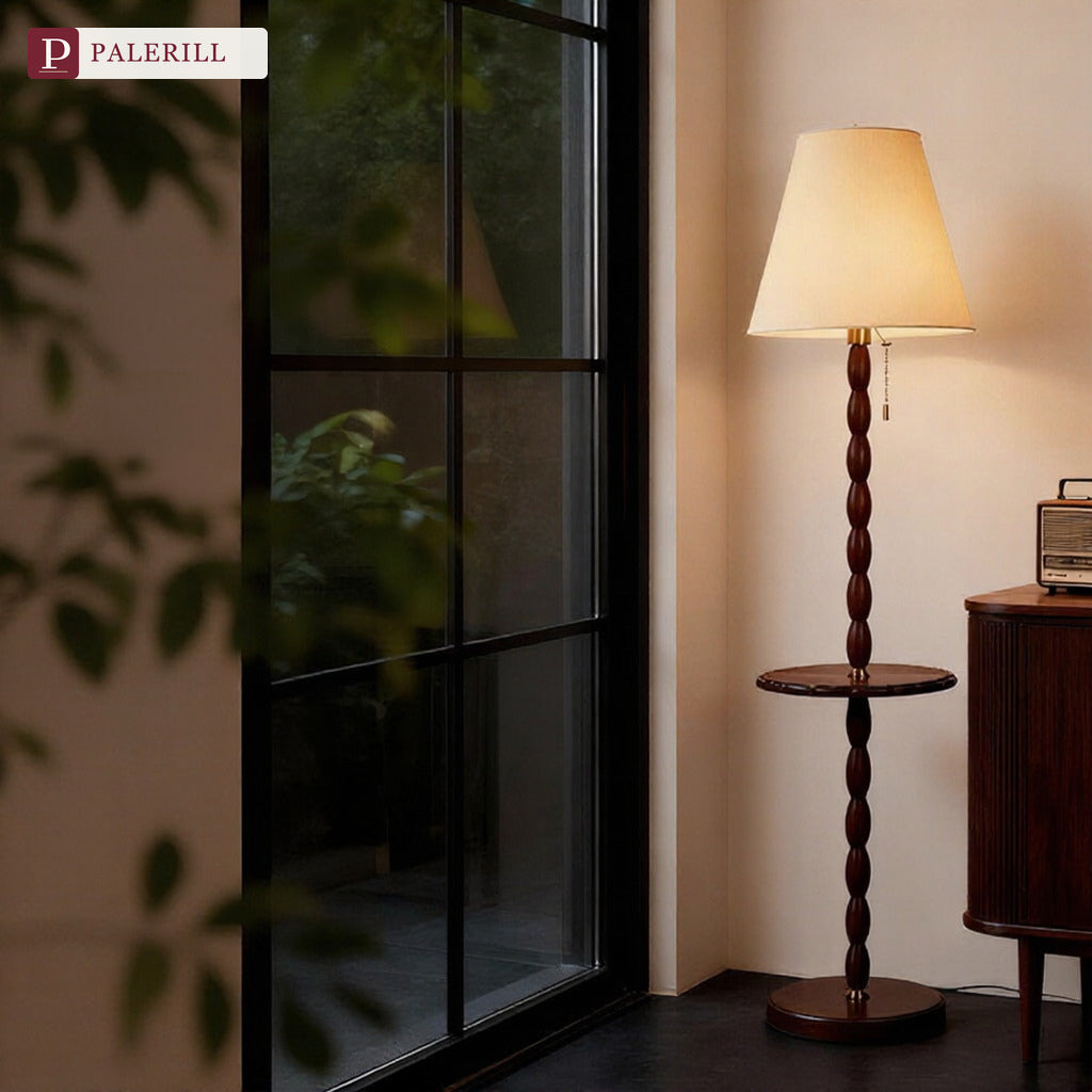 PALERILL | Mid-Century Floor Lamp with Side Table & Shelf