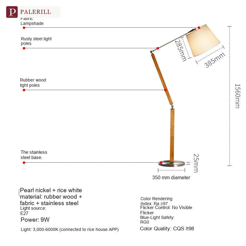 PALERILL | Mid-Century Solid Wood Swing-Arm Floor Lamp