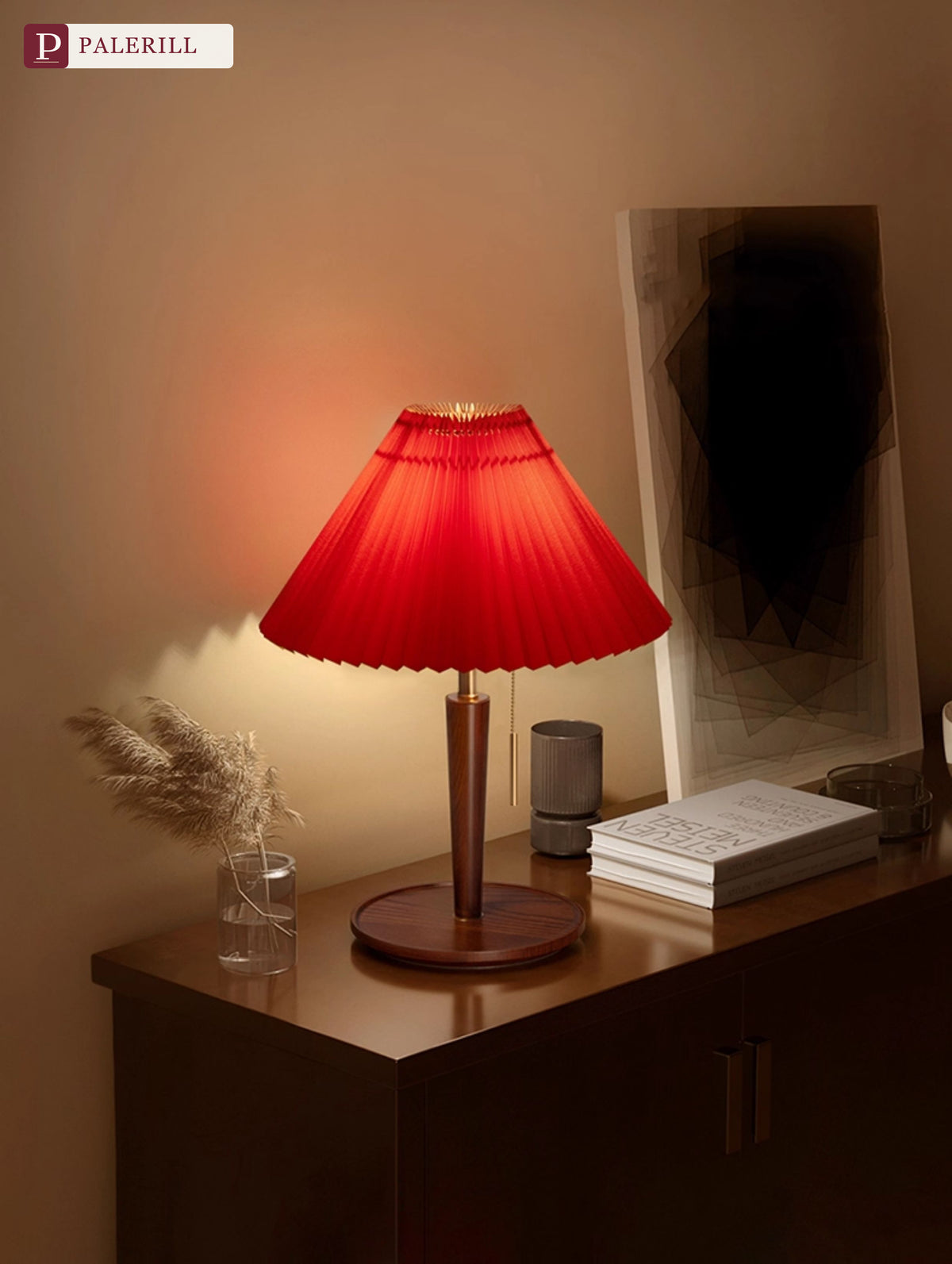 PALERILL | Chinese Pleated Table Lamp in Festive Red