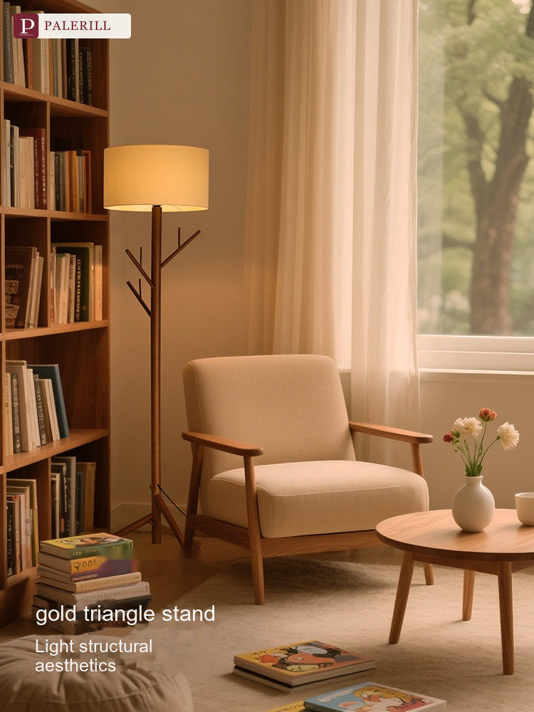 PALERILL | Wabi-Sabi Solid Wood Floor Lamp with Coat Rack