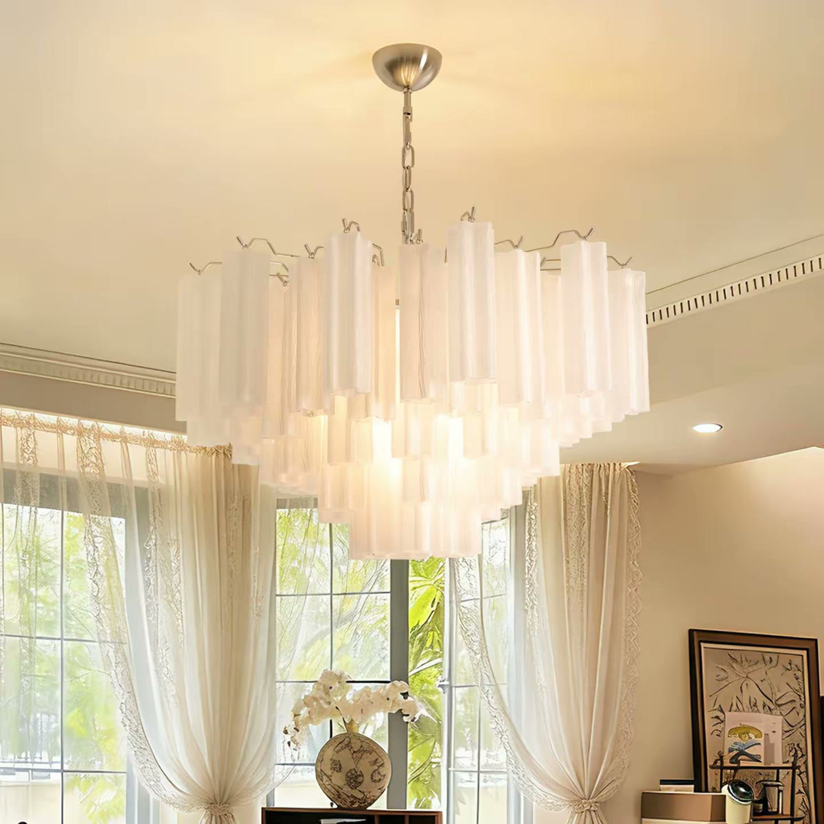 PALERILL AM0258 — Vintage French Cream Glass Chandelier (view 3)