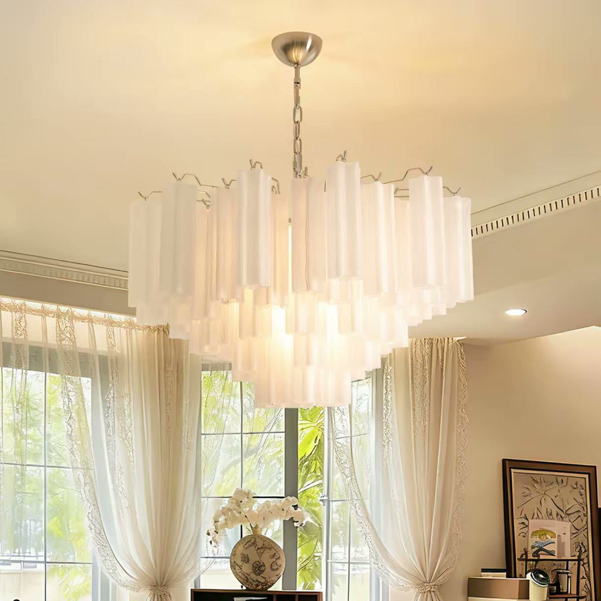 PALERILL AM0258 — Vintage French Cream Glass Chandelier (view 4)