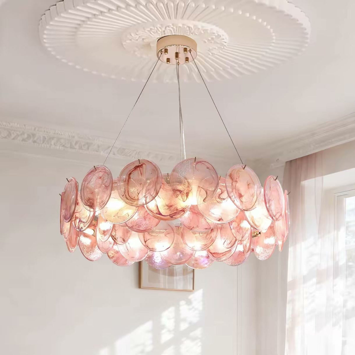 PALERILL AM0260 — Murano Vintage Pink Glass Chandelier (view 2)