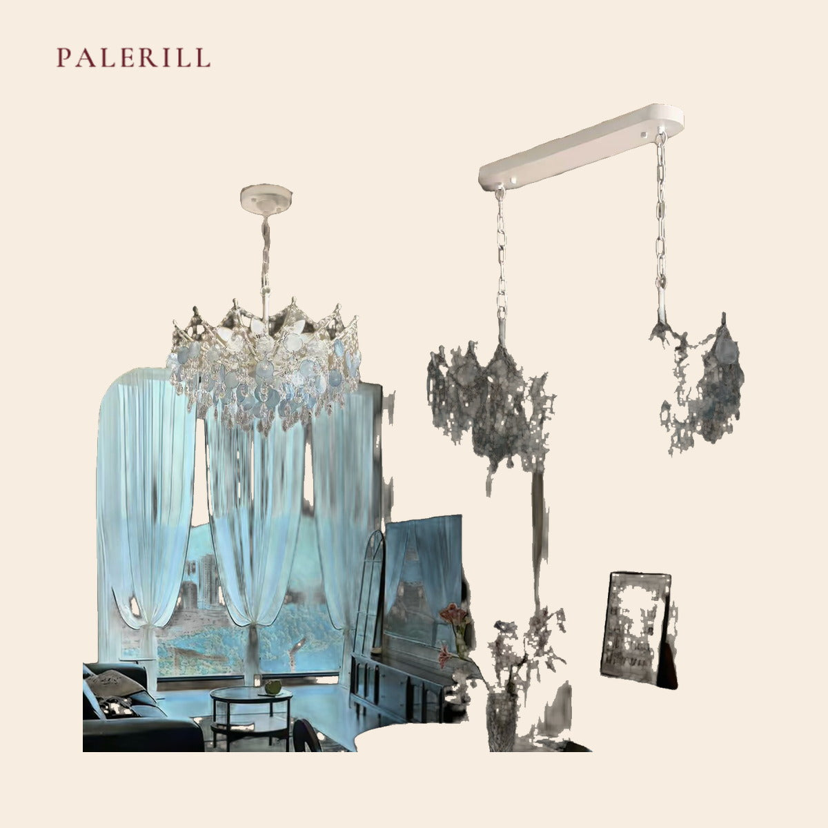 PALERILL AM0262 — Vintage Blue Shell & Crystal Chandelier (view 2)