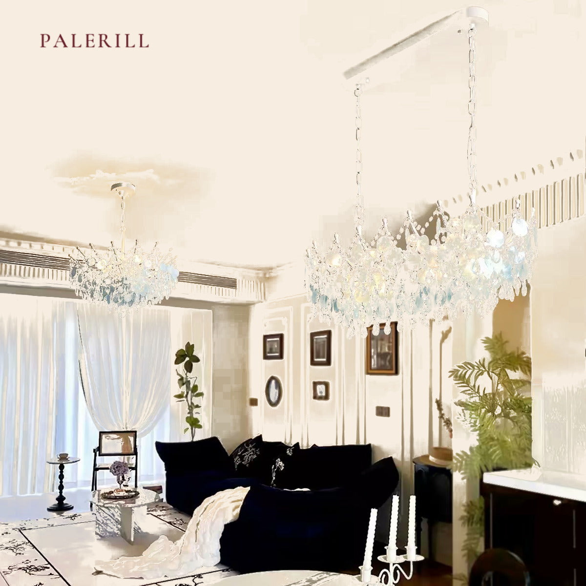 PALERILL AM0262 — Vintage Blue Shell & Crystal Chandelier (view 4)