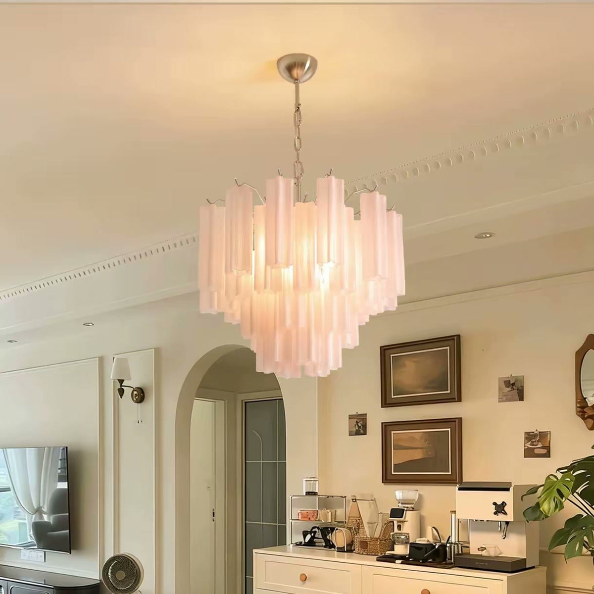 PALERILL AM0265 — Murano Pink Glass Nanyang Chandelier (view 2)