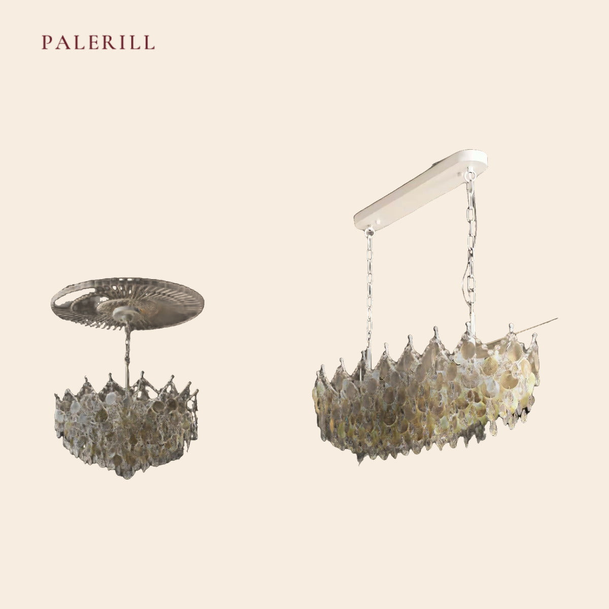 PALERILL AM0271 — Vintage Gold Shell Linear Chandelier (view 2)