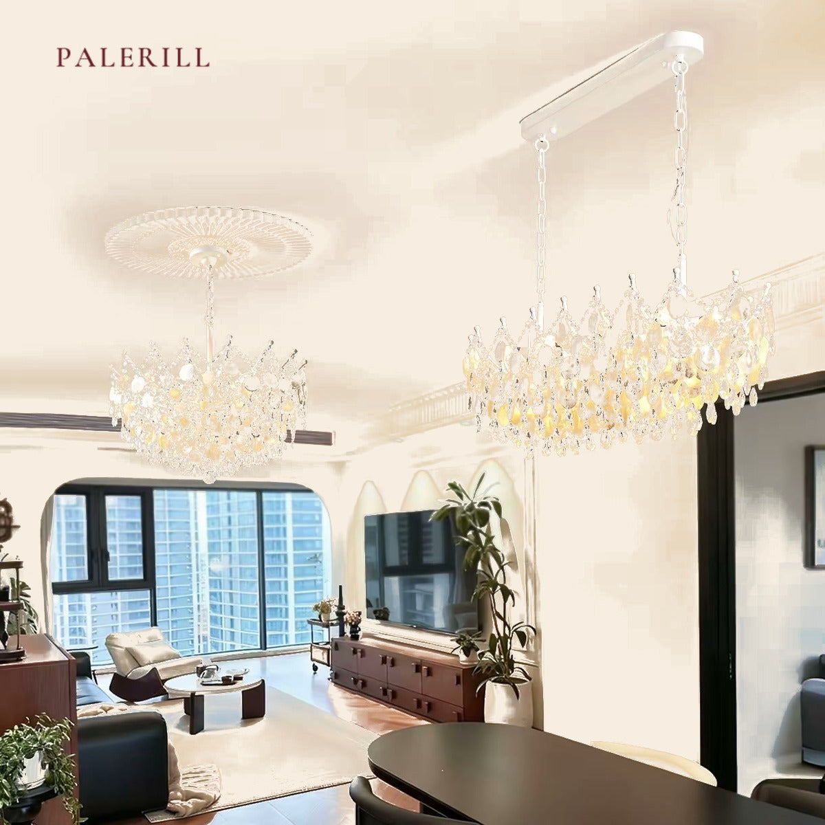 PALERILL AM0271 — Vintage Gold Shell Linear Chandelier (view 3)