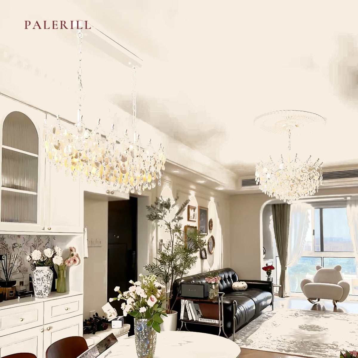 PALERILL AM0271 — Vintage Gold Shell Linear Chandelier (view 4)