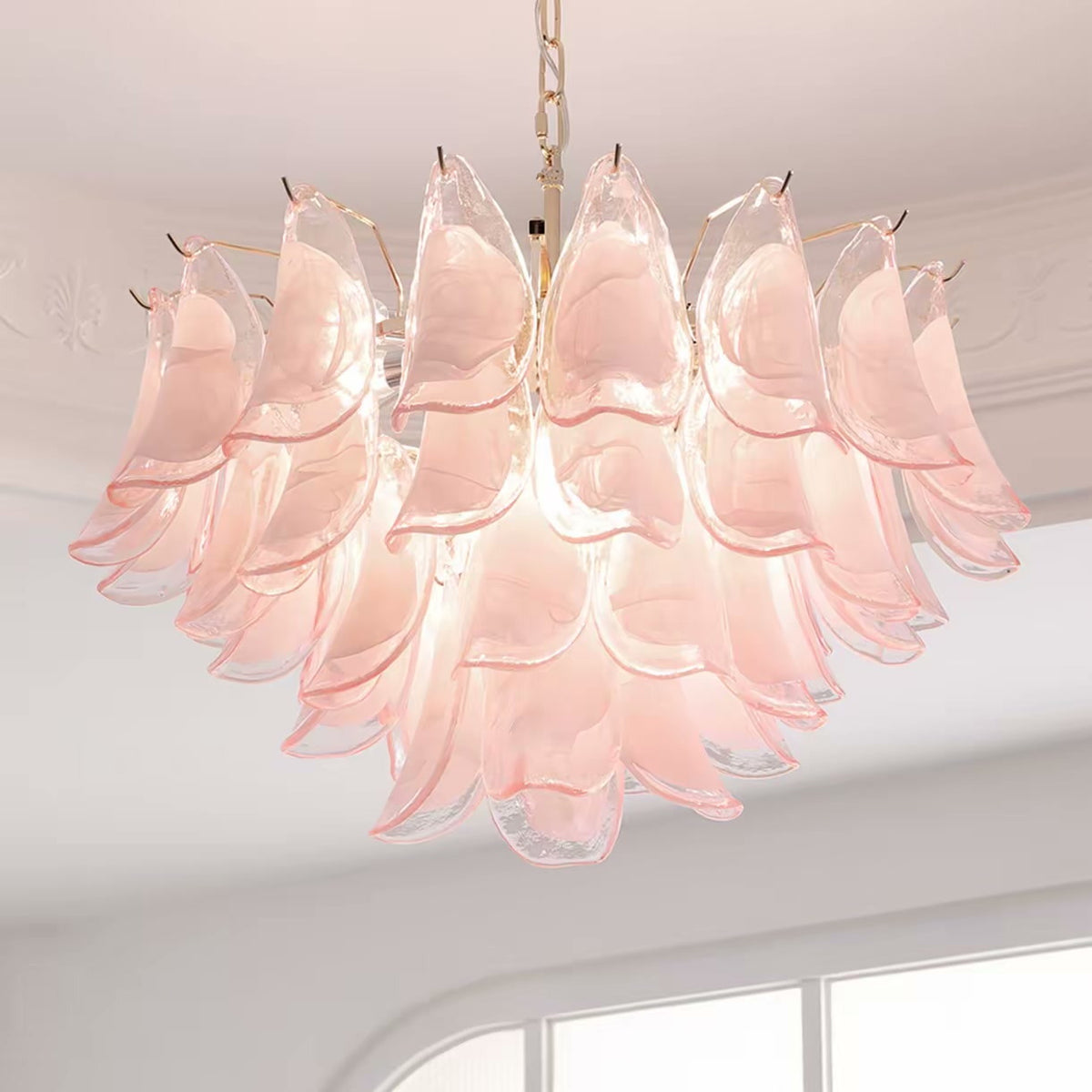PALERILL AM0289 — French Cream Pink Glass Chandelier (view 2)