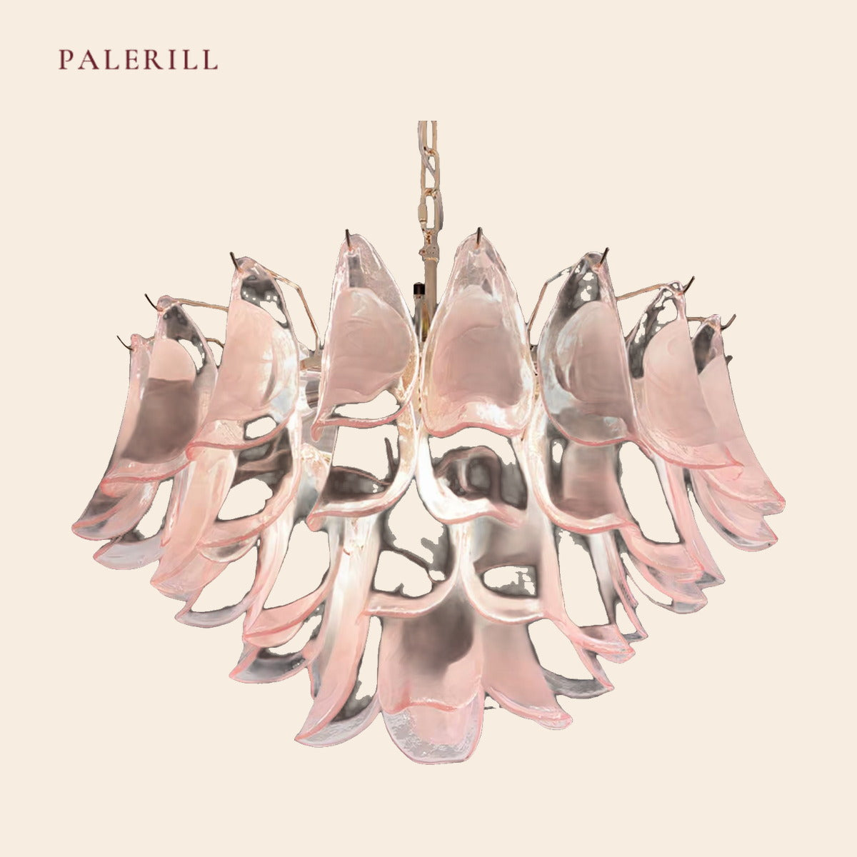 PALERILL AM0289 — French Cream Pink Glass Chandelier (view 3)