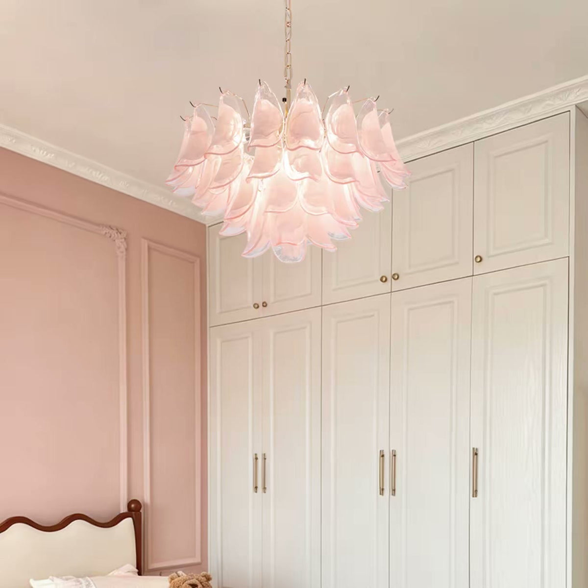 PALERILL AM0289 — French Cream Pink Glass Chandelier (view 4)