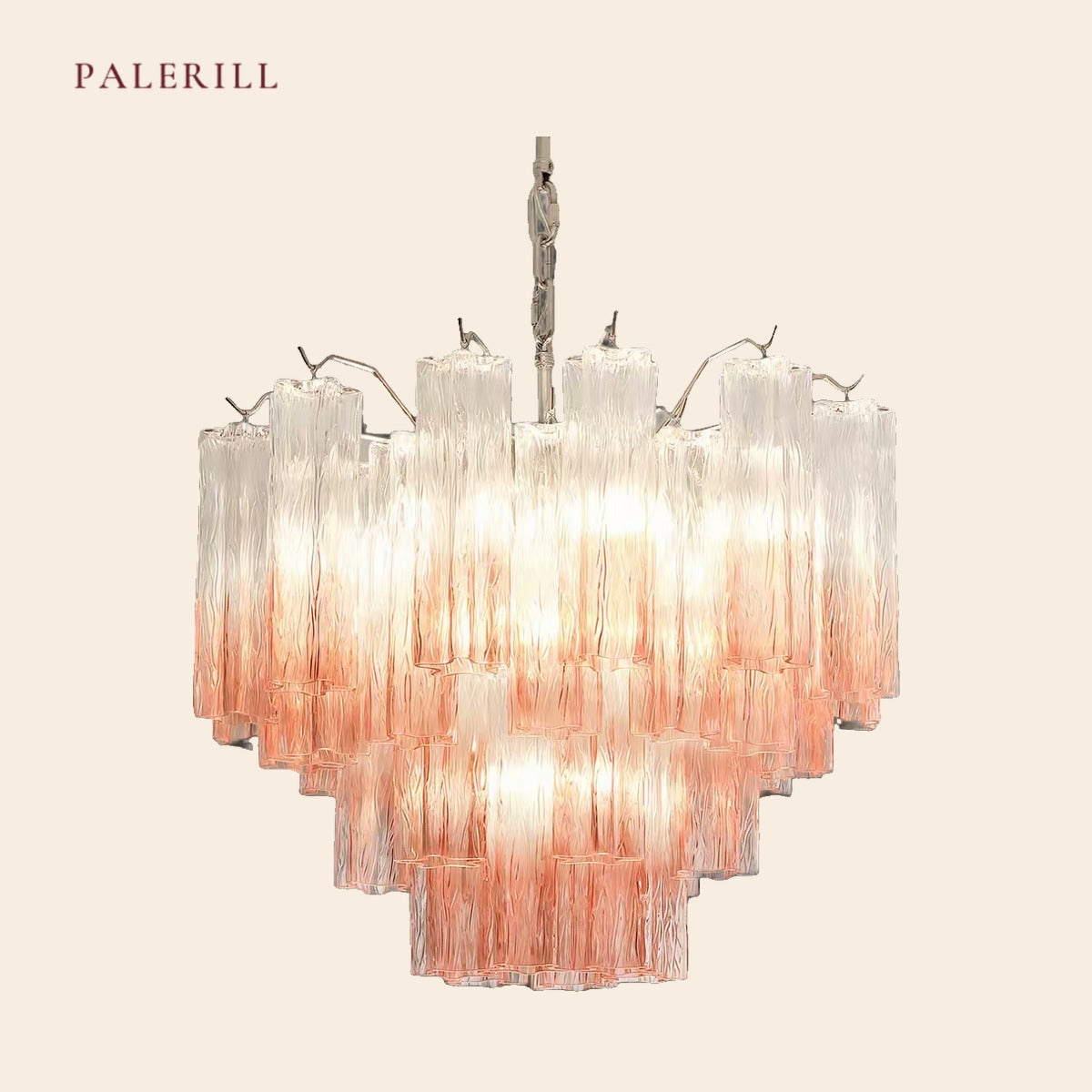 PALERILL AM0304 — Vintage Murano Pink Glass Chandelier (view 2)