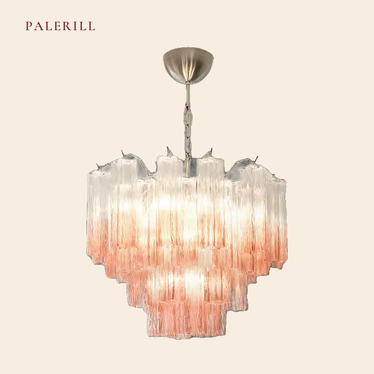 PALERILL AM0304 — Vintage Murano Pink Glass Chandelier (view 3)
