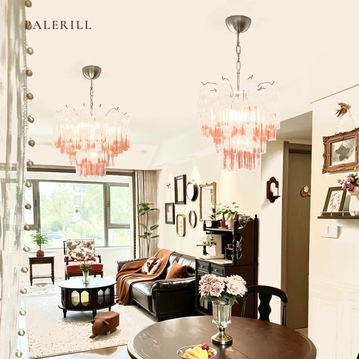PALERILL AM0304 — Vintage Murano Pink Glass Chandelier (view 4)