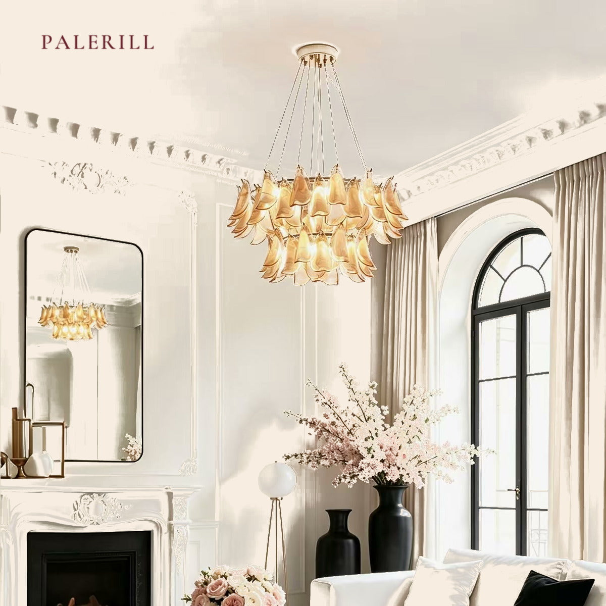 PALERILL AM0305 — French Vintage Petal Glass Chandelier (view 4)