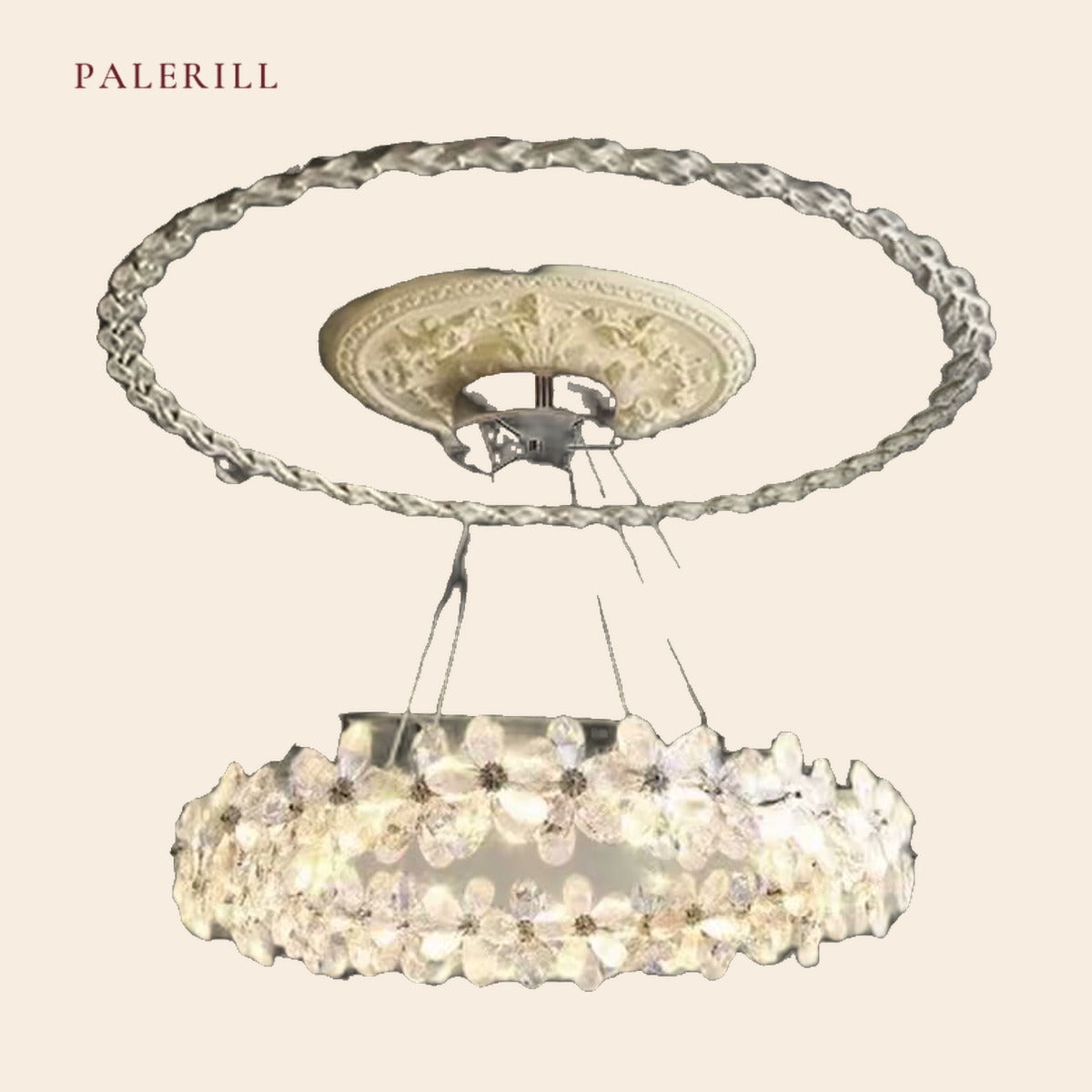 PALERILL AM0310 — French Cream Flower Crystal Chandelier (view 2)