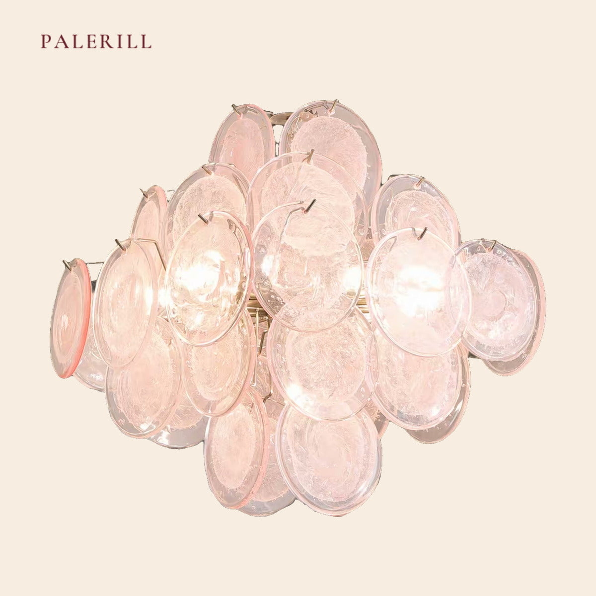 PALERILL AM0313 — Murano Pink Glass Disc Chandelier (view 2)