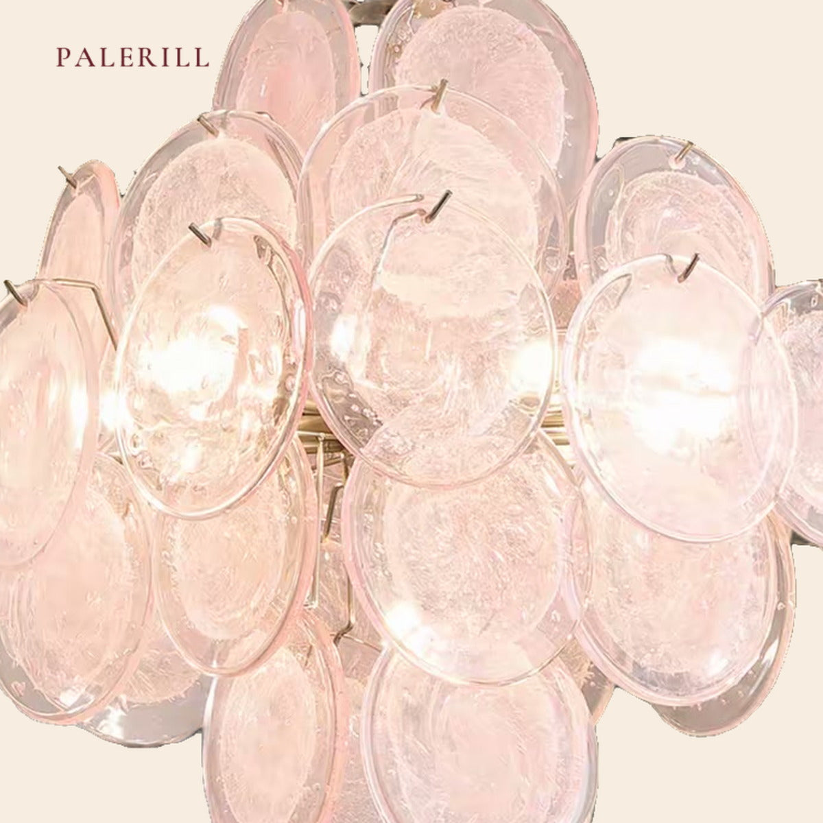 PALERILL AM0313 — Murano Pink Glass Disc Chandelier (view 3)