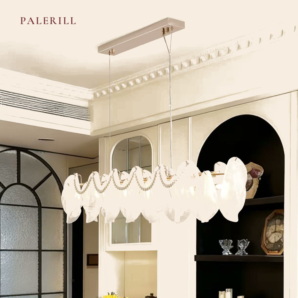 PALERILL AM0314 — Cream Cloud Glass Linear Chandelier (view 3)