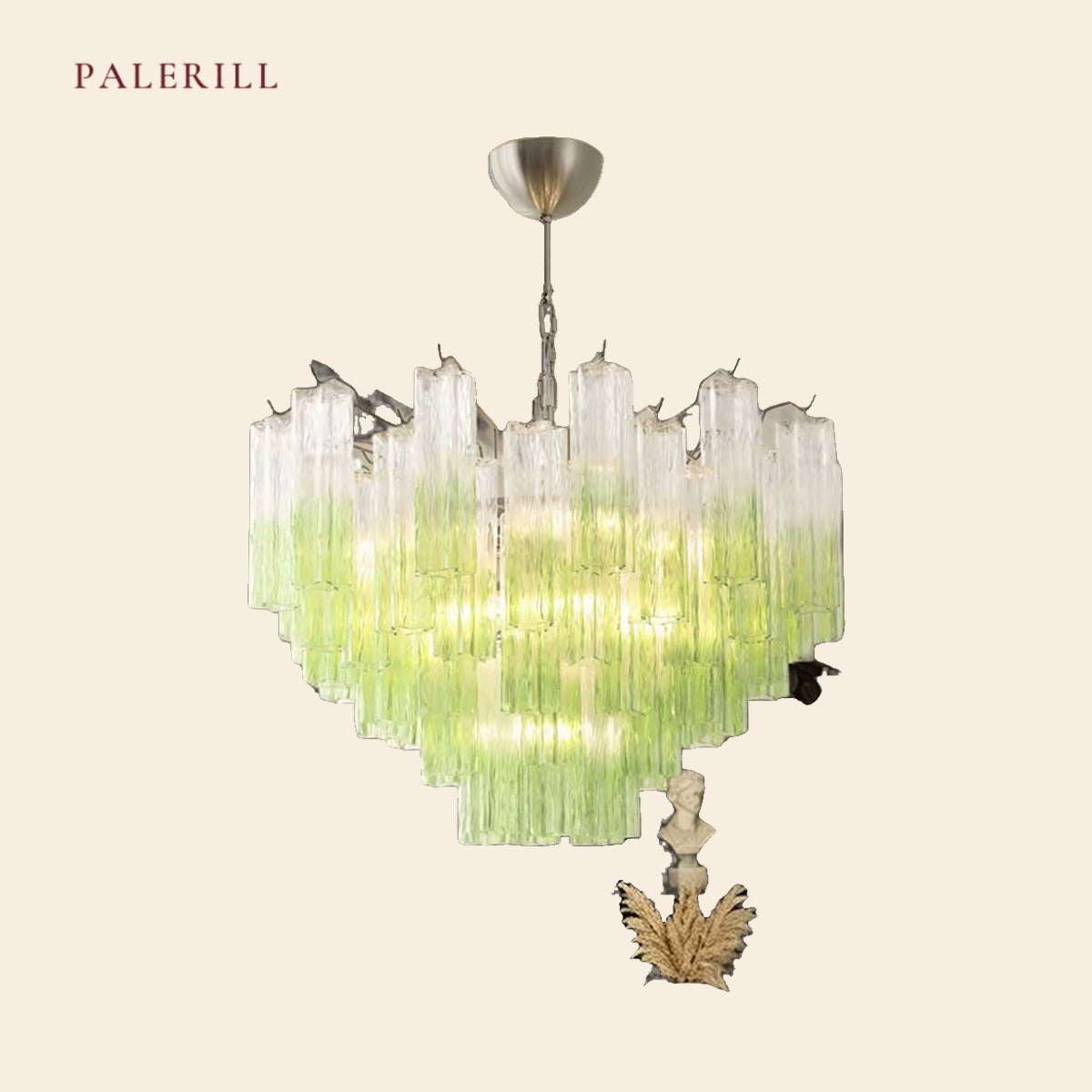 PALERILL AM0323 — French Ombre Green Glass Chandelier (view 3)