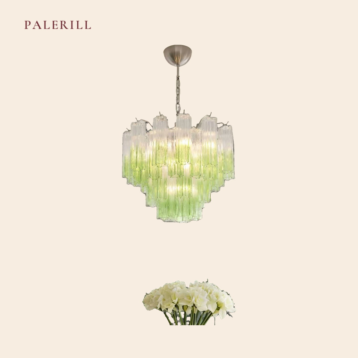PALERILL AM0323 — French Ombre Green Glass Chandelier (view 4)
